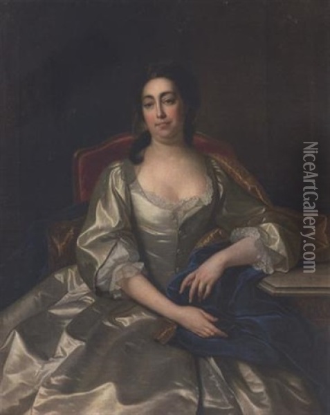 Ritratto Di Gentildonna Seduta In Abito Bianco Oil Painting - Thomas Hudson
