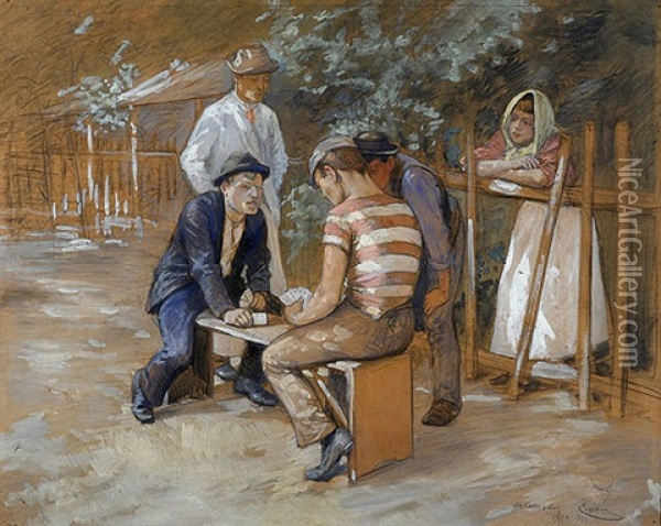 Die Kartenspieler Oil Painting - Josef Engelhart