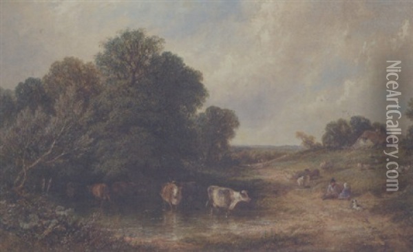 An English Idyll Oil Painting - James E. Meadows