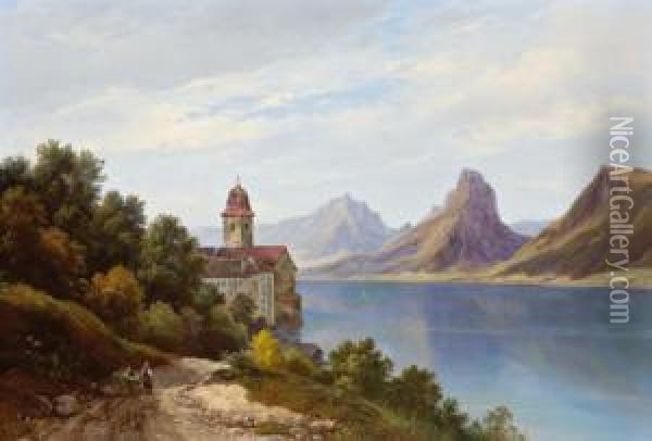 Motiv Aus Dem Salzkammergut Oil Painting - Franz II Steinfeld