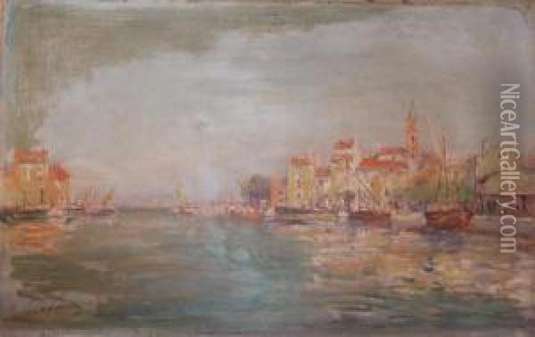 Vue D'un Port, Sud De La France Oil Painting - Alfred Godchaux