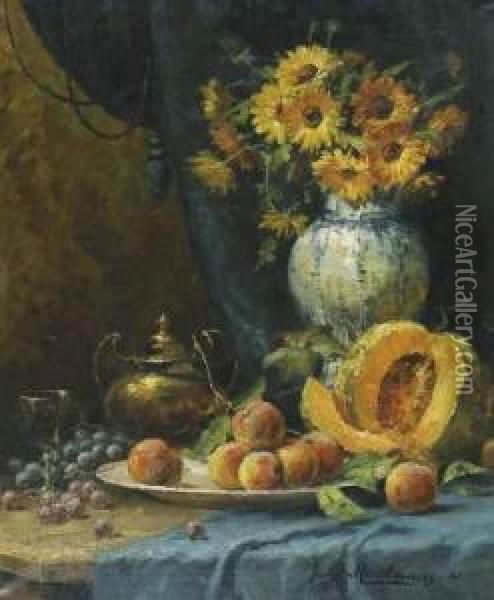 Nature Morte Aux Fruits Et Fleurs Oil Painting - Frans Mortelmans