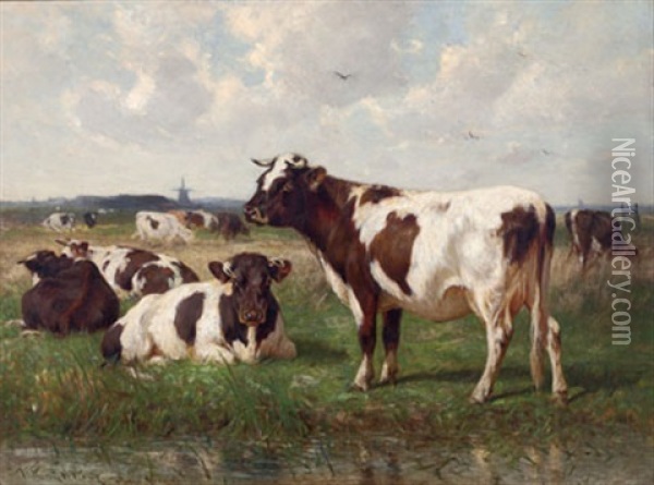 Cattle In A Landscape Oil Painting - William Henry Howe