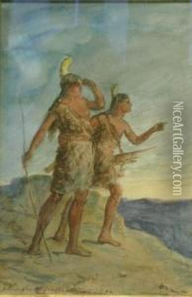 Two Indian Scouts, Walpi, Arizona Oil Painting - Julian Scott