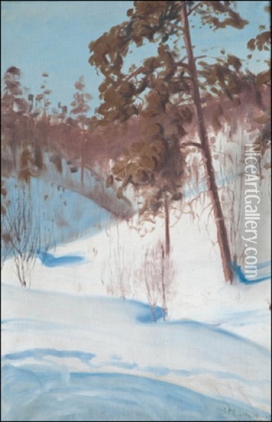 Talvinen Maisema Oil Painting - Juho Kyyhkynen