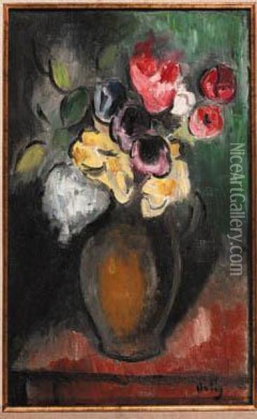 A Still Life With Flowers In A Jug Oil Painting - Manuel Ortiz De Zarate