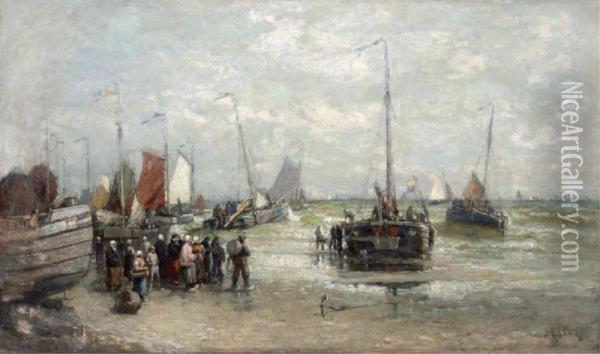 Herring Boats Preparing For Sea, 
Scheveningen Oil Painting - Harry Chase