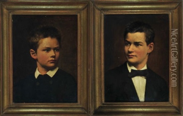 Portraits Der Jungen Sohne Von Theodor Pixis (+ Another; Pair) Oil Painting - Theodor Pixis