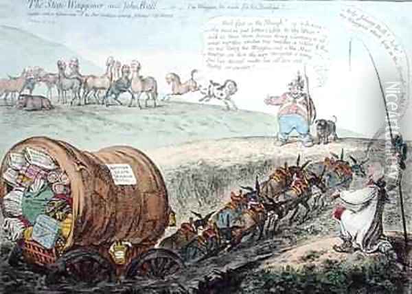 The State Waggoner and John Bull or The Waggon too much for the Donkeys Oil Painting - James Gillray