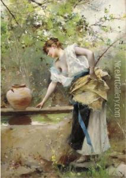 The Water Carrier Oil Painting - Auguste Emile Pinchart