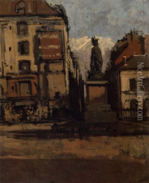A View Of The Place Nationale In Dieppe, With The Statue Of Le Grand Duquesne Oil Painting - Walter Sickert