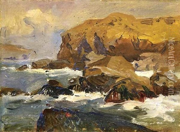 Rocky Coast Oil Painting - Franz Bischoff