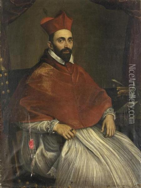 Ritratto Del Cardinale Ghislieri, In Poltrona, Presso Uno Scrittoio Oil Painting - Domenico Zampieri (Domenichino)