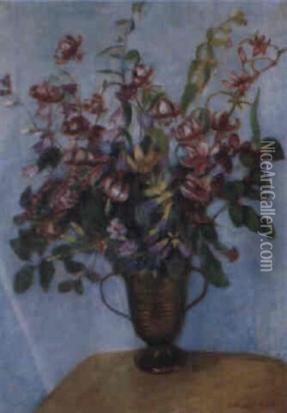 Straus Mit Wiesenblumen Und Akeley Oil Painting - Otto Modersohn