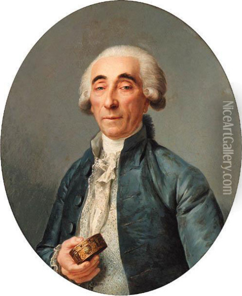 Portrait Of Jean-franois 
Lagrenee, Bust-length, Wearing A Grey Coatand A Cravat, Holding A Snuff 
Box Oil Painting - Joseph Siffrein Duplessis