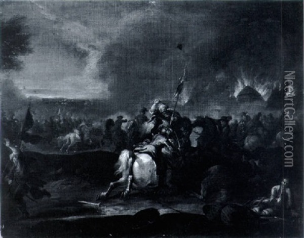 Battle Scene With Conflagration Oil Painting - Jacques Courtois