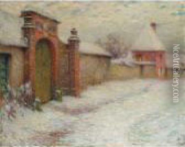 Le Portail Neige, Gerberoy Oil Painting - Henri Eugene Augustin Le Sidaner