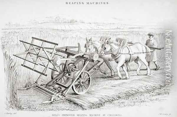 Bell's Improved Reaping Machine, engraved by J.M. Lowry Oil Painting - Cornelius Varley