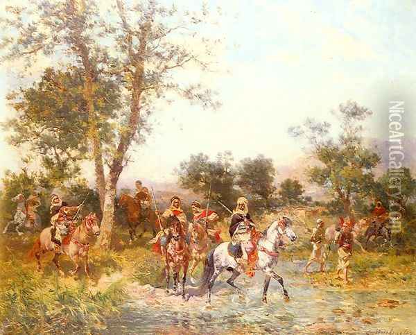 Cavaliers Arabes A L'Abreuvoir (Arab Riders at the Oasis) Oil Painting - Georges Washington