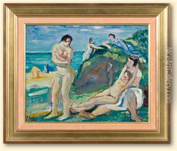 On The Beach Oil Painting - Henri Epstein