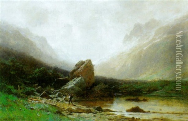 Wanderer In Gebirgslandschaft Oil Painting - Gustave Eugene Castan