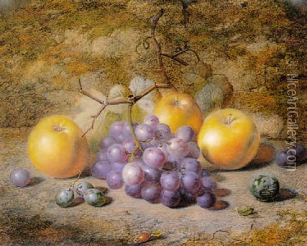 Still Life With Apples And Grapes Oil Painting - Charles Archer