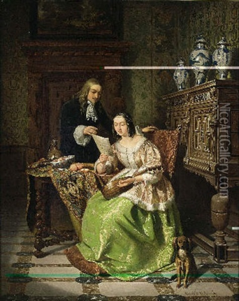 The Music Lesson Oil Painting - David Emile Joseph de Noter