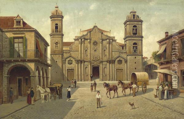 Cuba- Cathedral De La Havane Oil Painting - Victor Carabain