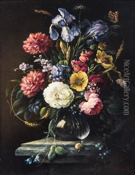 Floral Still Life Oil Painting - Josef (Oskar Becker) Osbeck