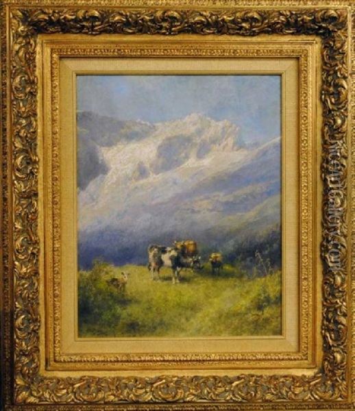 Mountain Landscape With Cows And Goat Oil Painting - Hermann Herzog
