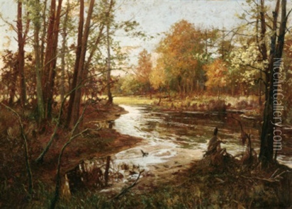 Herbstwald Mit Bachlauf Oil Painting - Michael Gorstkin-Wywiorski