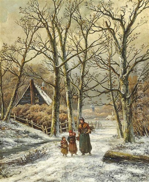 Gathering Firewood Oil Painting - Hendrik Barend Koekkoek