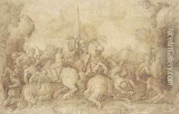 A cavalry battle Oil Painting - Ferrau Fenzoni