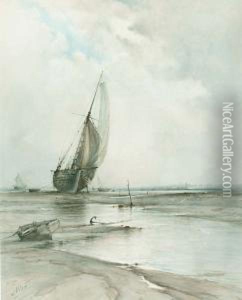 A Newry Fishing Vessel At Low Tide Oil Painting - Albert Ernest Markes