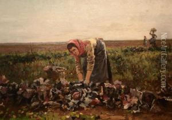 Women On The Cabbage Field Oil Painting - Jean-Baptiste De Greef