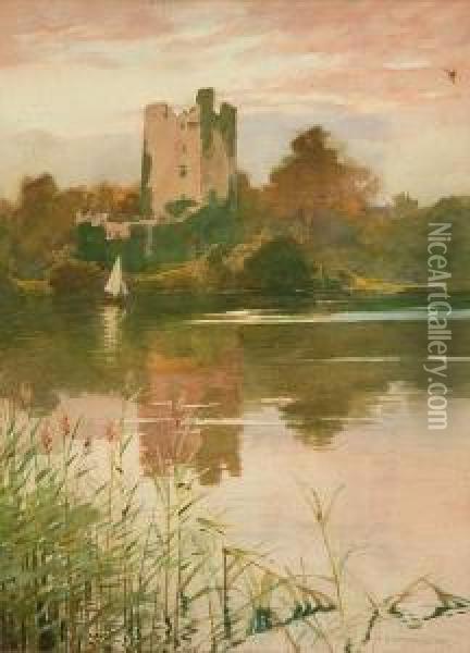 Castle And Mere Oil Painting - Alfred Heaton Cooper
