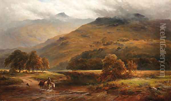 A Scotch Ford, Ben Voirlich in the Distance Oil Painting - George Turner