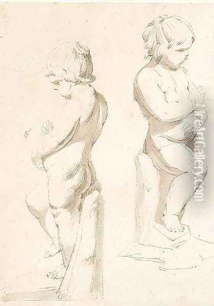 Two studies of a sculpture of a putto Oil Painting - Josepf Wright Of Derby