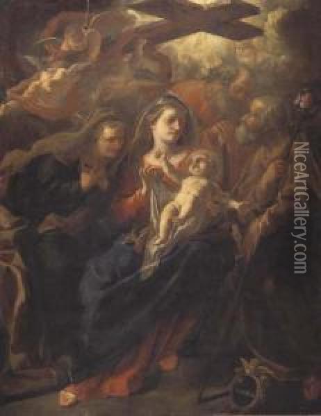Sacra Famiglia Con San Gioacchino, Sant'anna E Angeli Con La Croce Oil Painting - Giacomo del Po