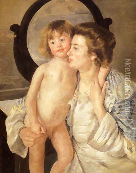 Mother And Child Aka The Oval Mirror Oil Painting - Mary Cassatt
