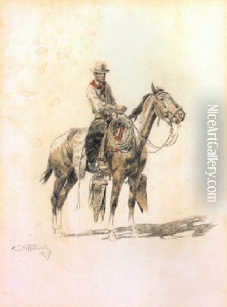 The Texas Cowboy Oil Painting - Charles Marion Russell