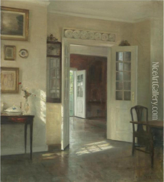 Interior I Solskin (sunlit Interior) Oil Painting - Carl Vilhelm Holsoe