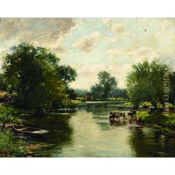 Cattle Watering In A Stream Oil Painting - William Kay Blacklock