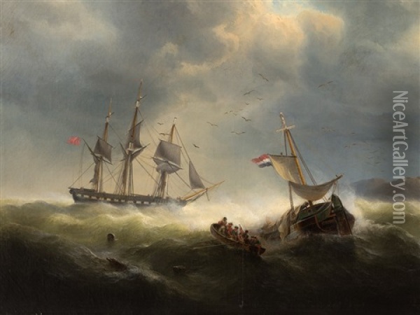 Ships In Distress Oil Painting - Franz Johann (Wilhelm) Huenten