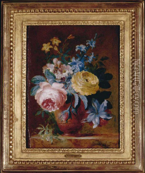 A Still Life Of Flowers In A Vase Oil Painting - Bruno Michel Bellenge