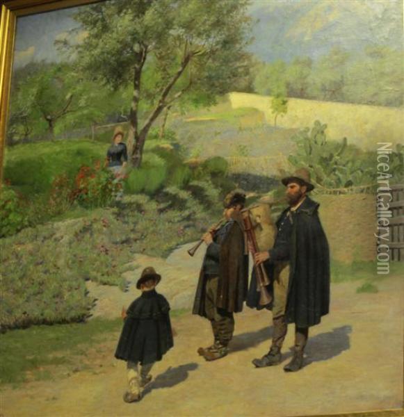 Corsican Musicians At Ajaccio - Oil Painting - Ole Pedersen