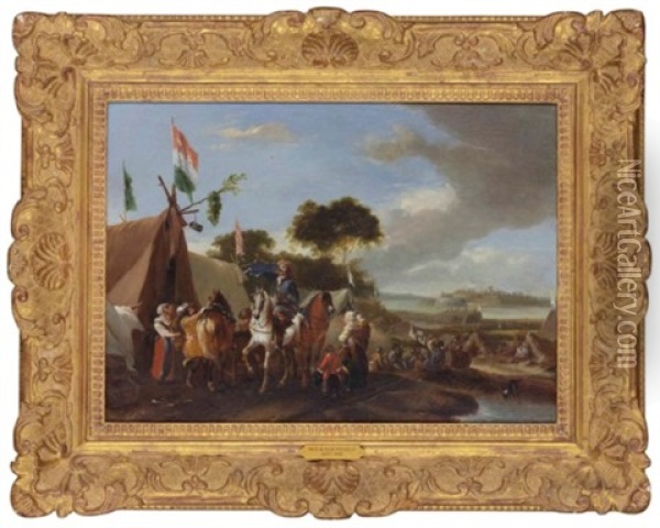 Figures In An Encampment Oil Painting - Philips Wouwerman