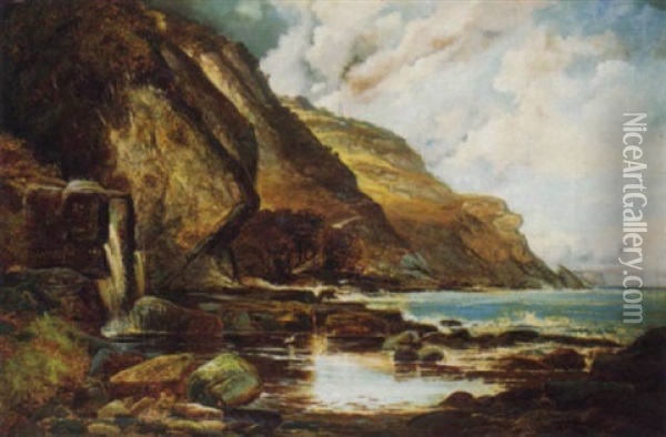 A Rocky Coastline Oil Painting - Clarence Henry Roe