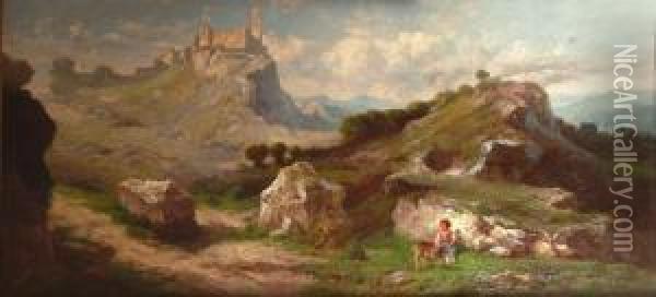 Paesaggio Laziale Con Pastorella Ecapretta Oil Painting - John, Giovanni Califano