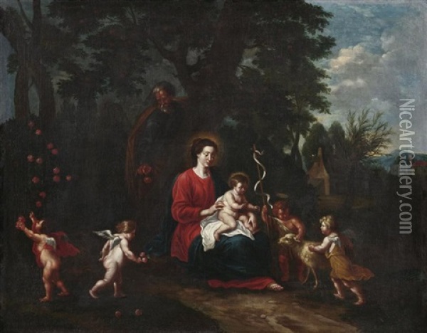 Die Heilige Familie Mit Johannes Dem Taufer Oil Painting - Balthasar Beschey